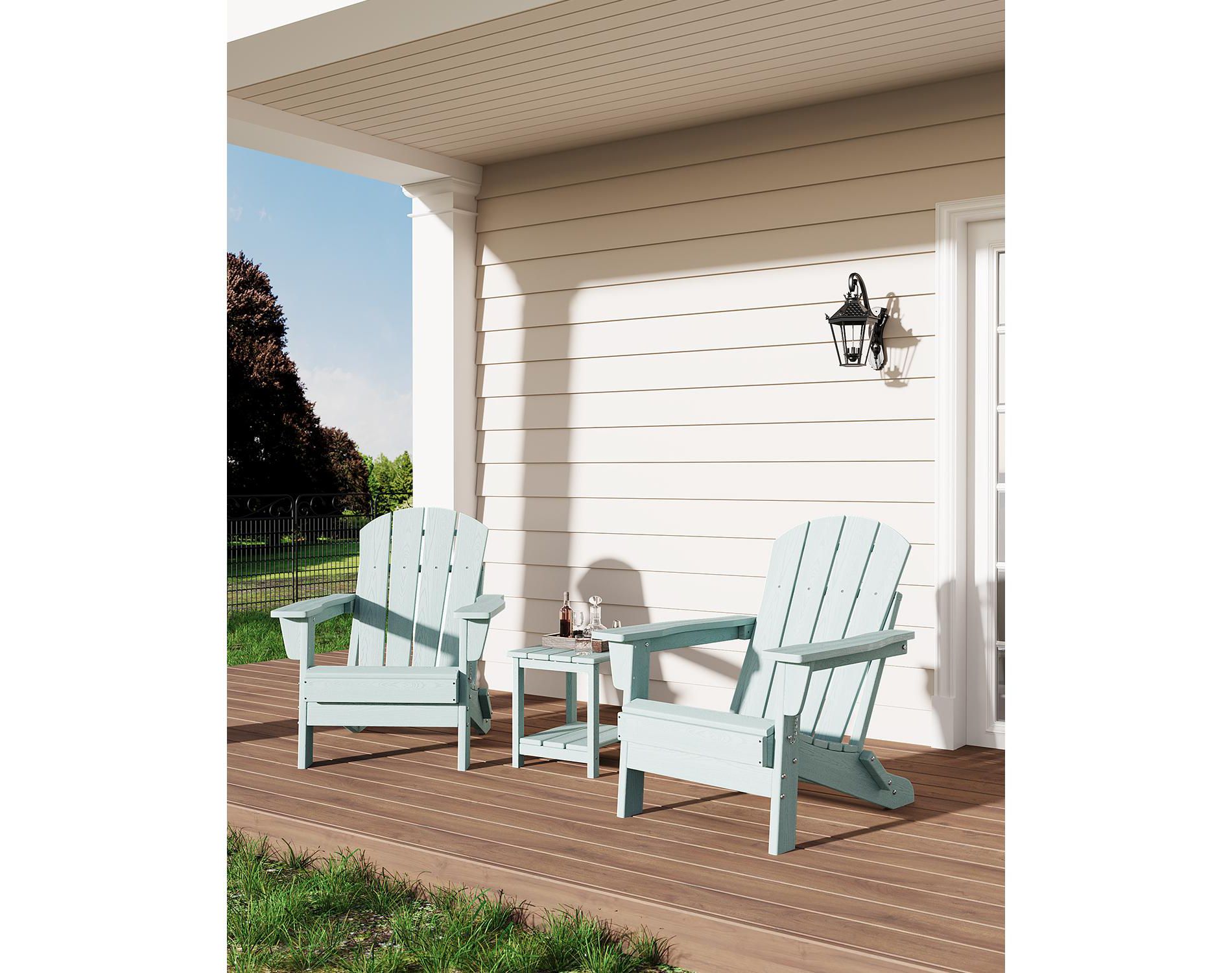 35 Inch Adirondack Chair, Wooden Textured with Cup Holder, Heavy Duty All Weather HDPE Chair, for Poolside, Backyard, Lawn, Light Blue