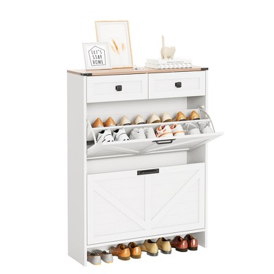 Shoe Storage Cabinet with 2 Flip Drawers and 2 Storage Cabinet, Entryway Shoe Rack, Farmhouse Wooden Shoe Cabinet for Hallway, Entryway