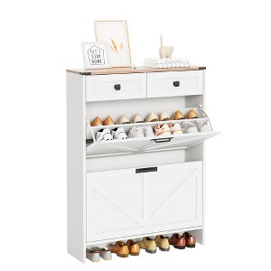 Shoe Storage Cabinet with 2 Flip Drawers and 2 Storage Cabinet, Entryway Shoe Rack, Farmhouse Wooden Shoe Cabinet for Hallway, Entryway - 1 of 4