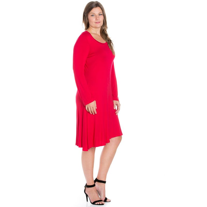 24seven Comfort Apparel Classic Long Sleeve Plus Size Flared Mini Dress, 2 of 5