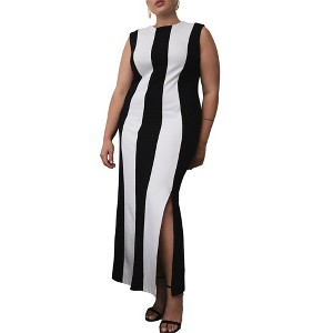 ELOQUII Women's Plus Size Striped Knit Maxi Dress - 1 of 4