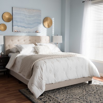 Cassandra Light Beige Queen Upholstered Bed with Tufted Headboard