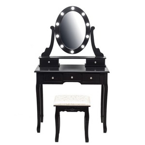 GustoWave Vanity Desk, Vanity Mirror with Lights and Table Set with 5 Drawers, Wood Makeup Dressing Table with Oval Mirror & Stool for Bedroom - 1 of 4