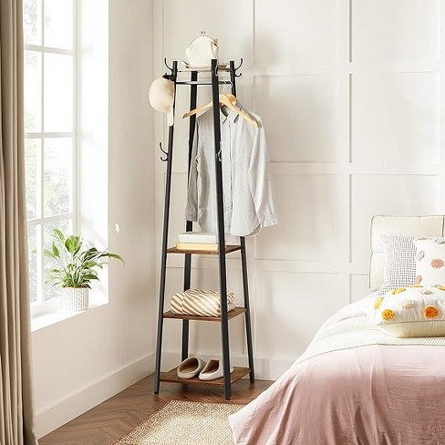 Vasagle Alinru Coat Rack With 3 Shelves Rustic Brown And Black : Target