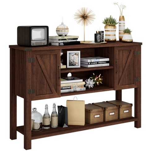 Tangkula Buffet Sideboard Storage Cupboard Console Table w/ Open Shelf & Side Cabinets Brown - image 1 of 4