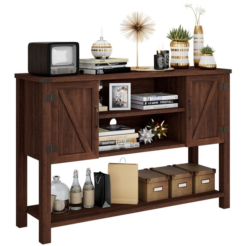 Tangkula Buffet Sideboard Storage Cupboard Console Table w/ Open Shelf & Side Cabinets Brown, 1 of 11