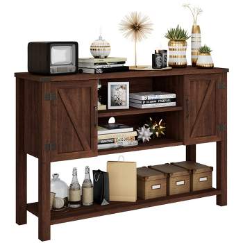 Tangkula Buffet Sideboard Storage Cupboard Console Table w/ Open Shelf & Side Cabinets Brown