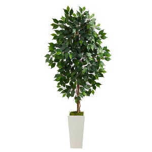 Nearly Natural 4.5-ft Ficus Artificial Tree in White Planter - 1 of 4