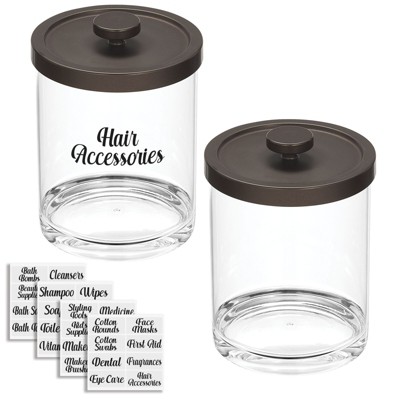 mDesign Small Apothecary Storage Jar with Labels for Bathroom