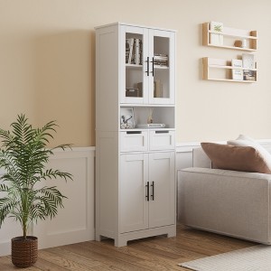 KTMBDW 67" Tall Bathroom Storage Cabinet, Freestanding Floor Storage with Glass Doors and Drawers, Bathroom Cabinet for Laundry Room, Office, White - 1 of 4
