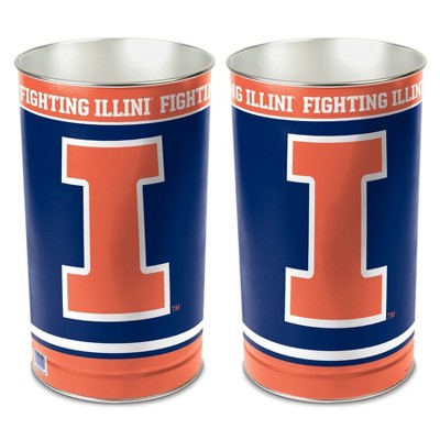NCAA Illinois Fighting Illini Waste Basket: Indoor Tin Trash Can, Open Top Design
