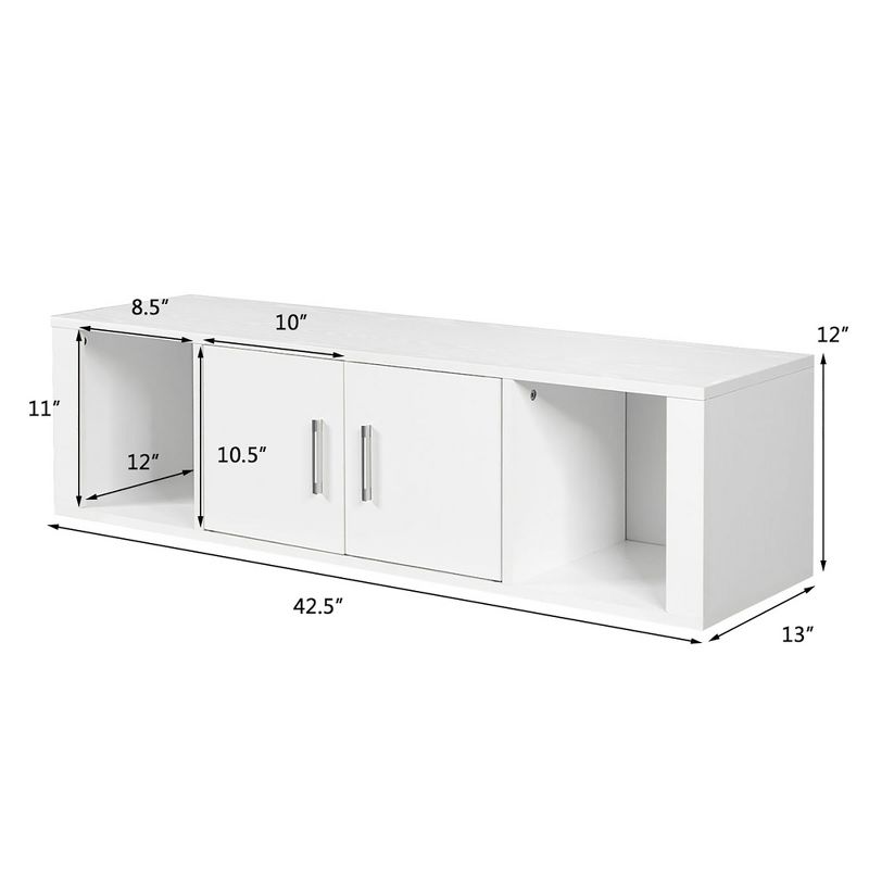 Costway Wall Mounted Floating Media Storage Cabinet Hanging Desk Hutch W/Door White, 3 of 11