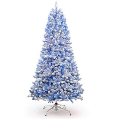 King of Christmas Pre-Lit Snow Flocked Artificial Christmas Tree Blue Xmas Tree Duchess Flock with Warm White LED Lights