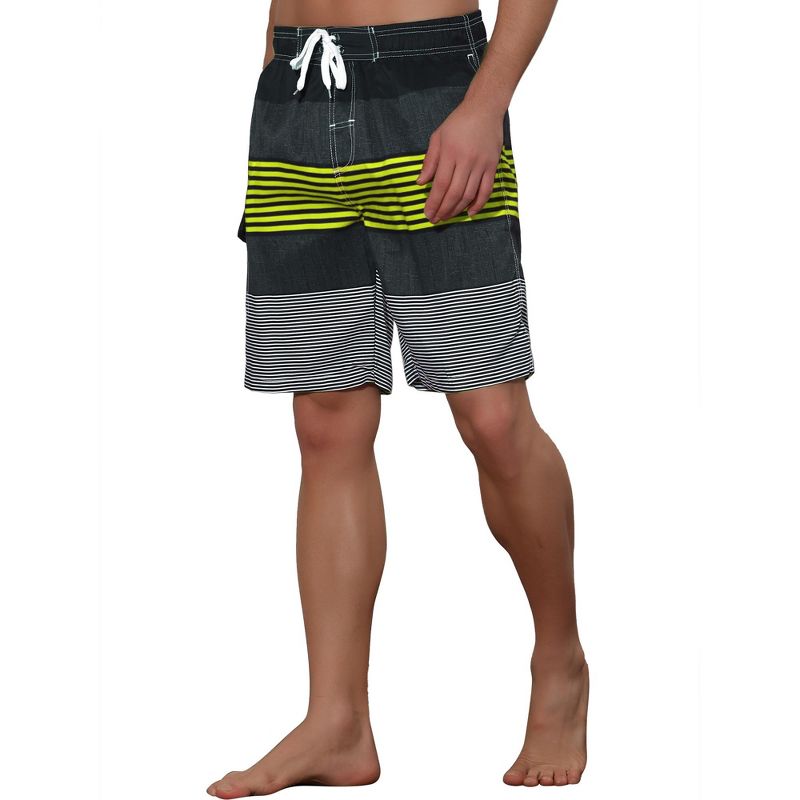 Lars Amadeus Men's Drawstring Waist Contrast Color Stripes Printed Summer Swim Shorts, 4 of 6