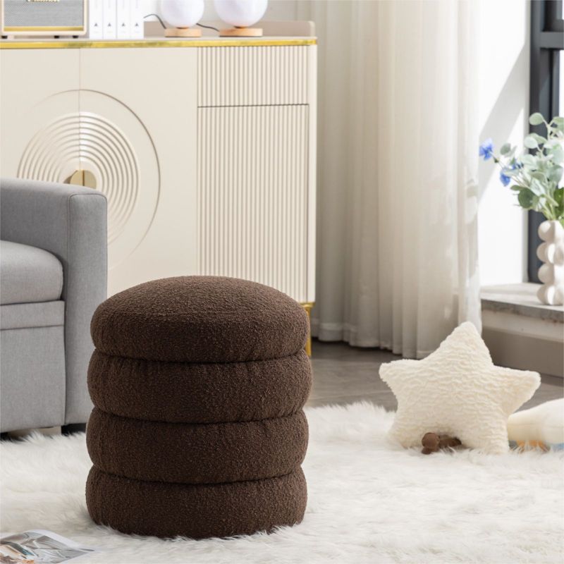 Otto Upholstered Pouf Ottoman,Velvet Round Ottoman,18.5" Functionality Channel Tufted Ottoman-Maison Boucle‎, 2 of 9