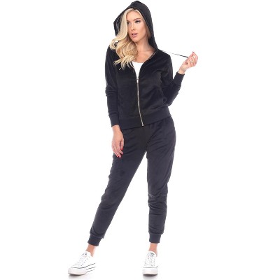 Women s 2 Piece Velour Tracksuit Set Black Large White Mark Target