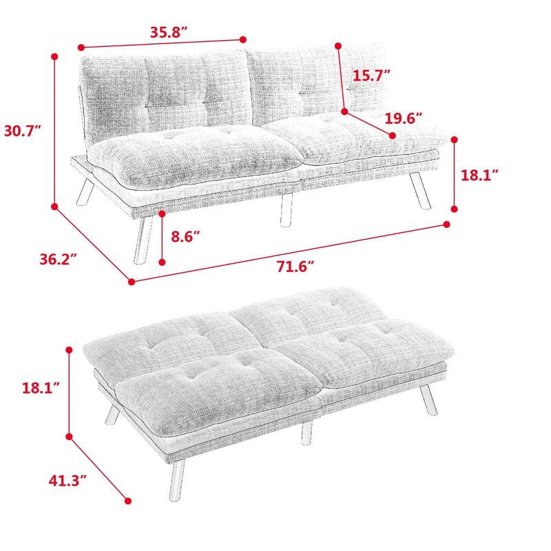 Convertible Sofa Bed, Adjustable Loveseat Sofa with Metal Legs-ModernLuxe, 3 of 15