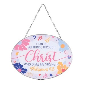 Dicksons SUNCG-1025 I Can Do All Things Pink and Blue 9 x 6 Inch Metal and Glass Suncatcher with Suction Cup - 1 of 2