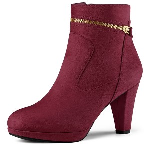 Allegra K Women's Slip-on Zip Round Toe Heel Ankle Boots - 1 of 4