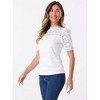 INSPIRE CHIC Women's Floral Lace Mock Neck Puff Short Sleeve Elegant Blouse - 4 of 4