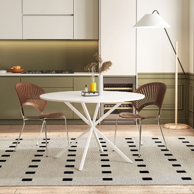 Round Dining Table for 4, Crisscross Iron Legs with 2-Piece Removable Top & Matte Finish – Maison Boucle