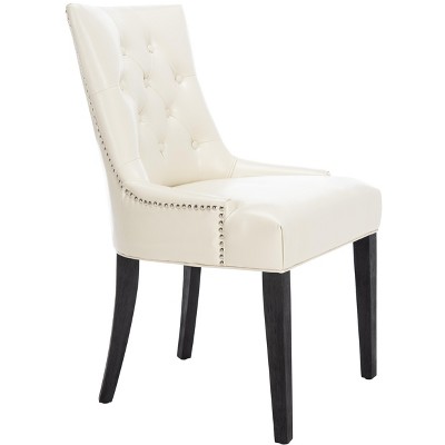 Modern Flat Cream Leather Parsons Side Chair with Espresso Wood Legs