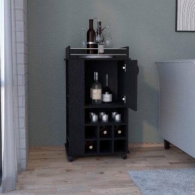 Fraser Mobile Bar Cart with Built-In Wine Rack and Storage - Black