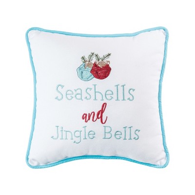 C&F Home 10" x 10" Seashells And Jingle Bells Embroidered Christmas Holiday Throw Pillow