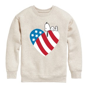 Boys' - Peanuts - Snoopy On Flag Heart Graphic Long Sleeve Fleece Sweatshirt - 1 of 4