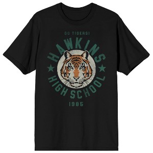 Stranger Things Hawkins High School Tigers Adult Black Crew Neck Short Sleeve T-shirt - 1 of 3
