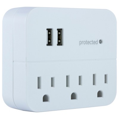 GE 3 Outlet 2 USB Port Surge Protector Tap 560 White_4