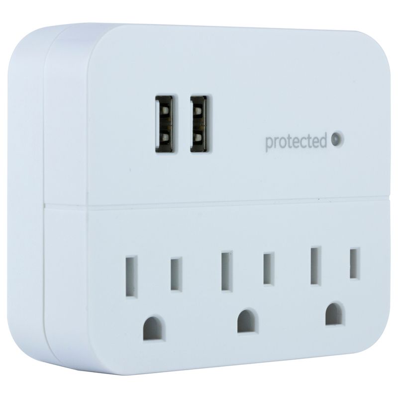 GE 3 Outlet 2 USB Port Surge Protector Tap 560 White, 4 of 9