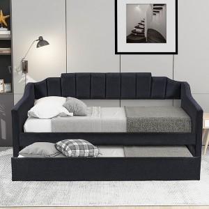 NicBex Twin Size Daybed with Trundle Upholstered Daybed Frame Extendable Day bed with Waved Arms for Living Room - 1 of 4