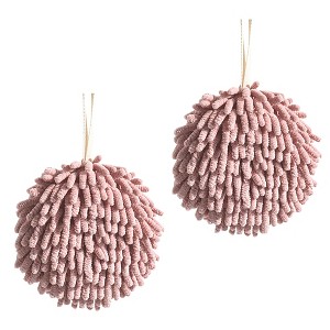 REGALWOVEN Bathroom Soft Absorbent Fluffy Chenille Ball Hand Towels with Wall Hook 6" x 6" 2 Pcs - 1 of 4