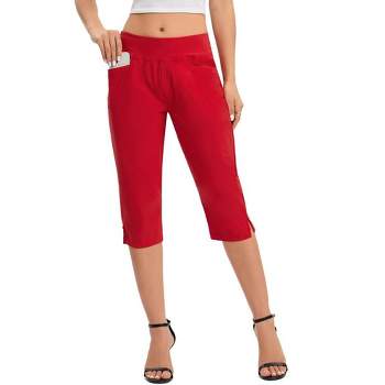 Pull On Capris for Women Elastic Waist Dressy Casual Hiking Golf Capri Pants with Pockets
