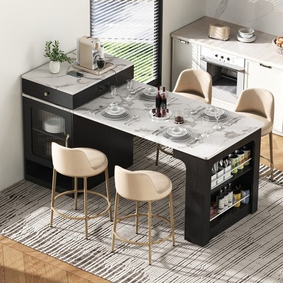 Kitchen Island with 2 Drawers and Side Open Shelves