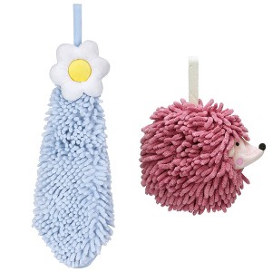 REGALWOVEN 2 Packs Chenille Hand Towel Flower and Cute Cartoon Hanging Hand Towel for Bathroom 6" x 15"/7" x 7" - 1 of 4