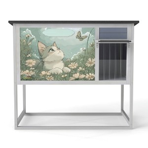 Resenkos Elevated Cat Shelter, Weatherproof Feral Home With High Legs, Curtained & Escape Door, Openable Top, Gray - 1 of 4