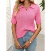 Coolmee Women Casual Lapel V Neck Cable Short Sleeve Knit Soft Pullover Sweater Tops - 3 of 4