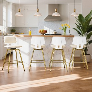 VECELO Counter Height Bar Stools Set of 2, Faux Leather Upholstered Barstools with Back Footrest and Metal Legs, Armless Bar Chairs, Brown/Gold - 1 of 4