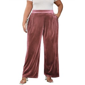 Plus Size Women Pants Elastic Waist Velvet Wide Leg Long Trousers - 1 of 4