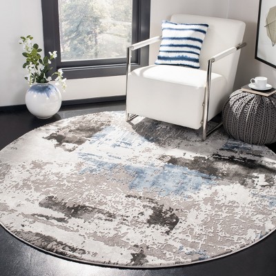 Swirling Greyscale Abstract 59" Round Synthetic Area Rug