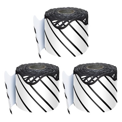 Carson Dellosa Education Kind Vibes Black & White Stripes Rolled Scalloped Border, 65 Feet Per Roll, Pack of 3