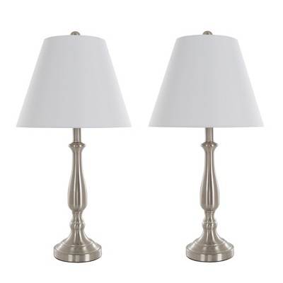 Set of 2 Table Lamps Traditional Brushed Steel (Includes LED Light Bulb) - Yorkshire Home