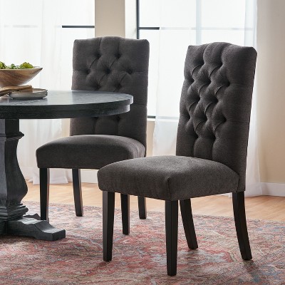 Set of 2 Dining Chairs Upholstered Chair Harriet Kd with Button Tufted Decoration and Wooden Legs-Christopher Knight Home