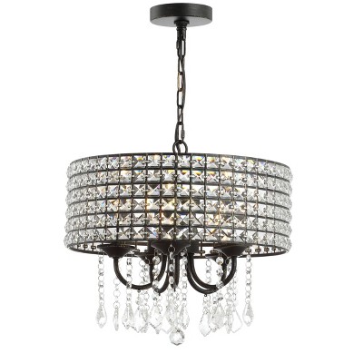 17" Adjustable Metal/Crystal Reese Drop Pendant (Includes Energy Efficient Light Bulb) Black - JONATHAN Y