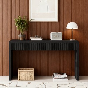 Luxystar Rustic Console Table with 3 Fluted Drawers, Solid Wood Veneer and Natural Wood Grain for Living Room, Hallway - 1 of 4