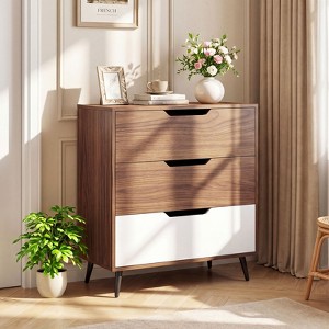 brown white dresser Costway 3-Drawer Farmhouse Wooden Sofa Beside Table Storage Organizer Walnut engoff3712 Light Blue Round Neckline Co-ord Set Options:Only Trouser without Logo Antique White/Brown Style