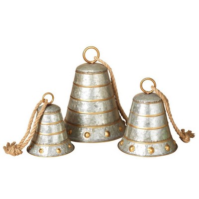  3pc Metal Galvanized Silver Bells Decorative Sculpture Set - Gerson International 