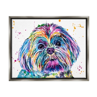 Stupell Industries Bold Rainbow Shih Tzu Dog Portrait Framed Floater Canvas Wall Art